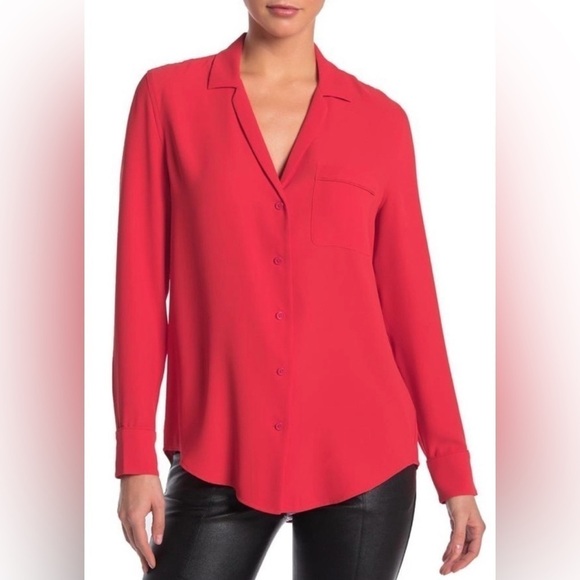 Equipment Keira Pajama Style Blouse Red 753 - Picture 1 of 8